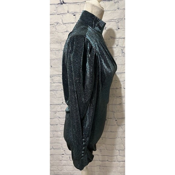 NWT Choosy Blue Shimmer One Sleeve Stretch Ruched Side Mini Bodycon size small - Picture 5 of 9